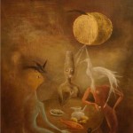 "Três mulheres com corvo" 1951 Óleo S/tela de Leonora Carrington.